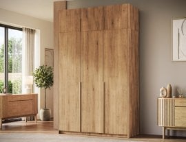 Garderobna omara Bregma III z nadgradnjo 150 cm - artisan hrast/zlati ročaji