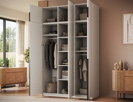 ADRK - Garderobna omara Bregma III z nadgradnjo 150 cm - kašmir/črni ročaji
