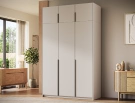 Garderobna omara Bregma III z nadgradnjo 150 cm - kašmir/črni ročaji