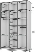 ADRK - Garderobna omara Bregma III z nadgradnjo 150 cm - kašmir/črni ročaji