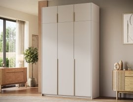 Garderobna omara Bregma III z nadgradnjo 150 cm - kašmir/zlati ročaji