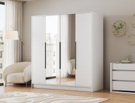 Garderobna omara Lunara 200 cm - bela/črni ročaji