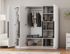 ADRK - Garderobna omara Lunara 200 cm - bela/črni ročaji