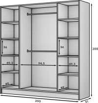 ADRK - Garderobna omara Lunara 200 cm - bela/črni ročaji