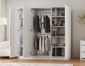 ADRK - Garderobna omara Lunara 200 cm - bela/zlati ročaji