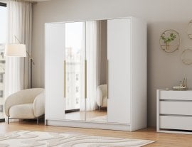 Garderobna omara Lunara 200 cm - bela/zlati ročaji