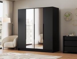 Garderobna omara Lunara 200 cm - črna/črni ročaji