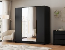 Garderobna omara Lunara 200 cm - črna/zlati ročaji