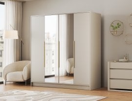 Garderobna omara Lunara 200 cm - kašmir/zlati ročaji