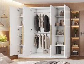 ADRK - Garderobna omara Palladio 200 cm - bela/zlati ročaji