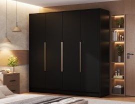 Garderobna omara Palladio 200 cm - črna/zlati ročaji