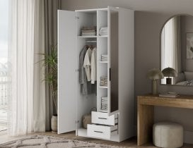 ADRK - Garderobna omara Arvio 80 cm - bela/črni ročaji
