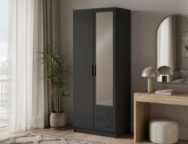 Garderobna omara Arvio 80 cm - črna/črni ročaji