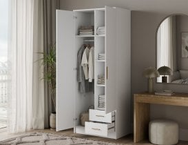 ADRK - Garderobna omara Novaro 80 cm - bela/črni ročaji