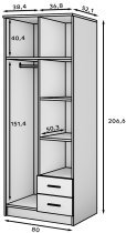 ADRK - Garderobna omara Novaro 80 cm - bela/črni ročaji