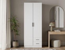 ADRK - Garderobna omara Novaro 80 cm - bela/črni ročaji