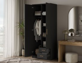 ADRK - Garderobna omara Novaro 80 cm - črna/črni ročaji