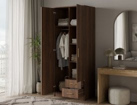 ADRK - Garderobna omara Novaro 80 cm - oreh/črni ročaji