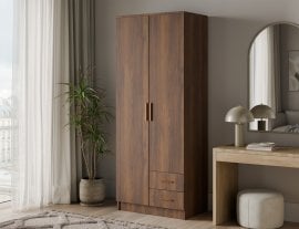 Garderobna omara Novaro 80 cm - oreh/zlati ročaji