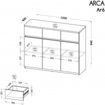 Dolmar - Komoda Arca AR6 - bela/hrast