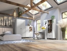 Spalnica Mossa - viski hrast/bel mat - 1 sestav