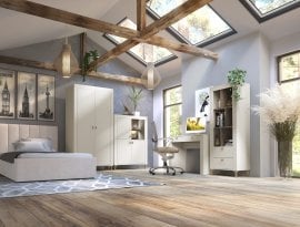 Spalnica Mossa - viski hrast/kašmir - 1 sestav