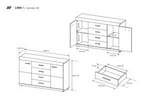 Laski meble - Komoda Link J 140 2D4S - sonoma hrast