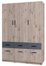 Garderobna trivratna omara s predali Snow 04 B - hrast Wellington/grafit