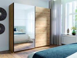 Garderobna omara z drsnimi vrati Arsala 11 z ogledalom - 200 cm - artisan hrast