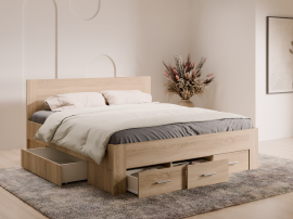 Postelja s predali Mons - 180x200 cm - sonoma hrast