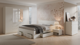 Postelja s predali Mons - 180x200 cm - bela