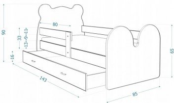 AJK Meble - Otroška postelja Živali 80x140 cm - Medvedek