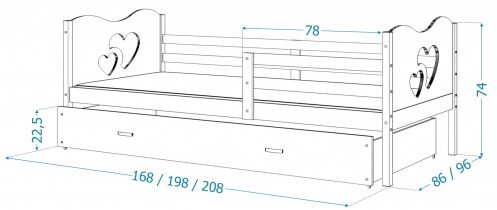Postelja z dodatnim ležiščem Max P2 - 90x200 cm - bor-bela - sestavljena