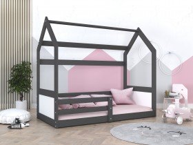 AJK Meble - Otroška postelja Domek Miki 80x190 cm - grafit-bela