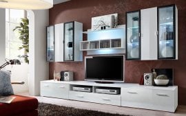 Dnevni TV regal Quadro 300 cm LED - bel/bel sijaj