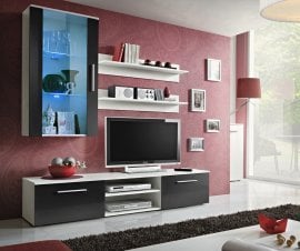 Dnevni TV regal Galino E 180 cm LED - bel/črni
