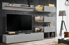 Dnevni TV regal Silk 240 cm LED - perla grey/hrast wellington