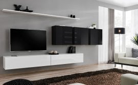 Dnevni TV regal Switch VII 340 cm - bel/črni