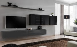 Dnevni TV regal Switch VII 340 cm - grafit/črni