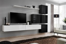 Dnevni TV regal Switch IX 310 cm - bel/črni
