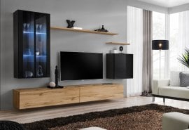 Dnevni TV regal Switch XII 270 cm LED - črni/votan