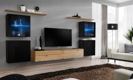 Dnevni TV regal Switch XIV 320 cm LED - črni/votan