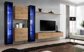 Dnevni TV regal Switch XVI 330 cm LED - črni/votan