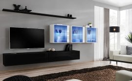 Dnevni TV regal Switch XVII 340 cm LED - črni/bel