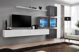 Dnevni TV regal Switch XIX 310 cm LED - bel/grafit