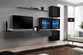 Dnevni TV regal Switch XIX 310 cm LED - grafit/črni