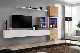 Dnevni TV regal Switch XIX 310 cm LED - bel/votan