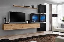 Dnevni TV regal Switch XIX 310 cm LED - votan/črni