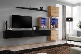 Dnevni TV regal Switch XIX 310 cm LED - črni/votan
