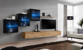 Dnevni TV regal Switch XX 310 cm LED - črni/votan
